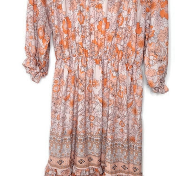 Noracora NWT boho maxi long sleeve flowey floral orange and white dress size XL - Picture 3 of 5